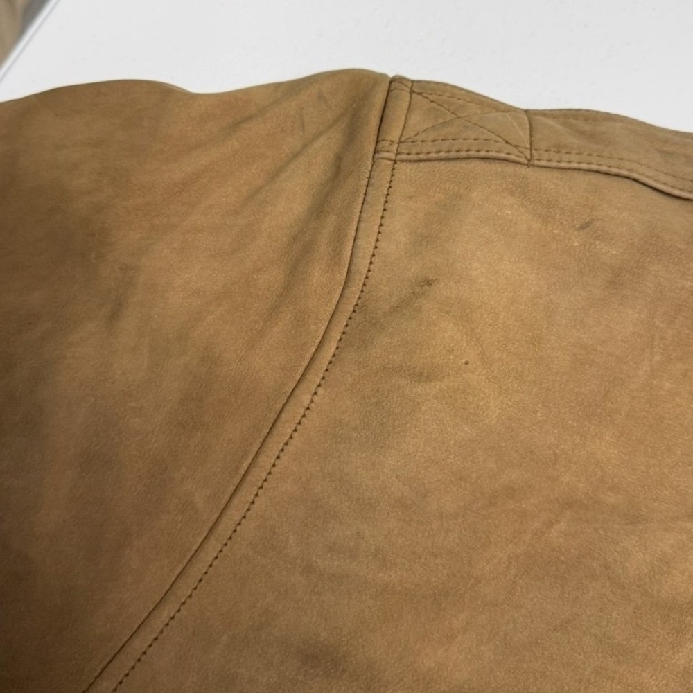 G-III Leather Bomber Jacket Mens Small Tan Good Distressed Aviator Map Lining - Picture 4 of 9
